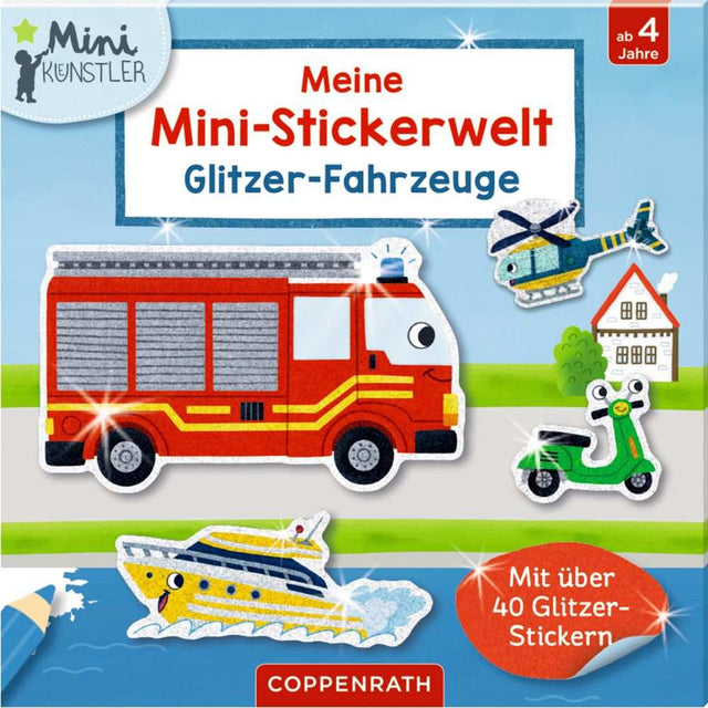 Mini-Stickerwelt Glitzer-Fahrzeuge Set mit Bildkarten, Ausmalkarten und über 40 glitzernden Fahrzeugstickern