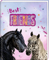 Freundebuch Pferdefreunde Hardcover mit glitzerndem Wendepailletten-Patch und Pferdeillustrationen