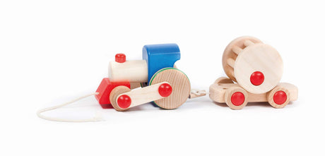 Zug Choo Kinder-Holzzug mit Klingel und Rasseltrommel zum Ziehen, ab 2 Jahren