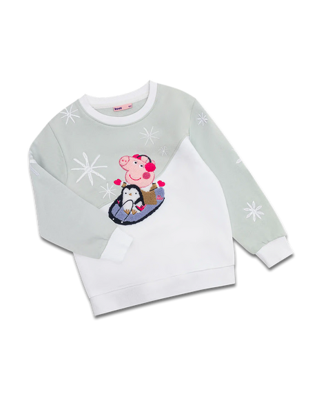 Peppa Wutz Winter Time Sweater for kids made of organic cotton in white and blue with playful winter design