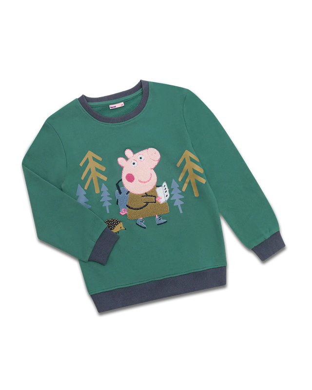 Peppa Wutz Forest grüner Bio-Baumwoll-Sweater Größe 104 mit Waldmotiv und nachhaltigem Design