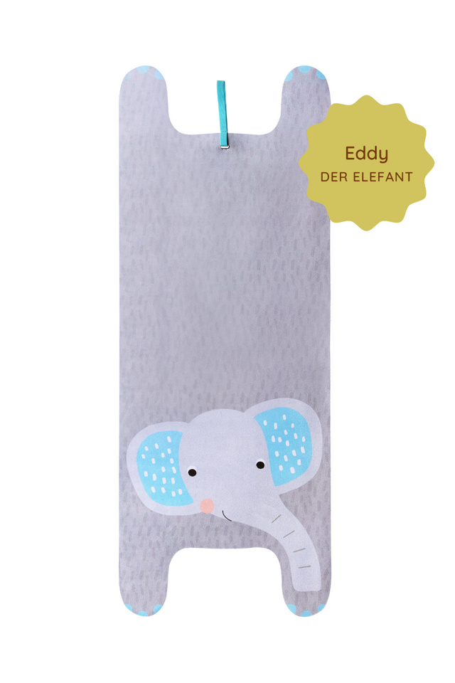 Kinder Yogamatte Eddy der Elefant aus nachhaltigem Naturkautschuk mit rutschfester, weicher Mikrofaser-Velours-Oberfläche