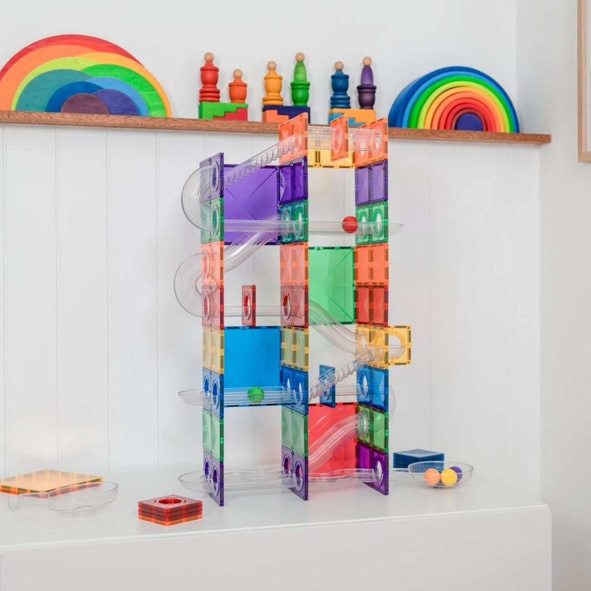 Magnetbausteine Kugelbahn Rainbow Super Ball Run Pack- 134 Teile