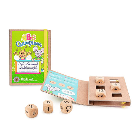 ABC CHAMPIONS Holz Lernspiel mit Zahlen- und Rechenzeichenwürfeln zum spielerischen Rechnenlernen für Kinder
