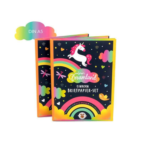 Briefpapier-Set mit Einhorn-Design, Briefbögen, Umschlägen und Stickern in praktischer Aufbewahrungsmappe