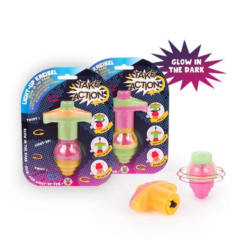 TAKE ACTION Light-Up Kreisel mit Glow in the Dark-Effekt und austauschbaren Batterien, handliches Spielzeug für Kinder und Erwachsene