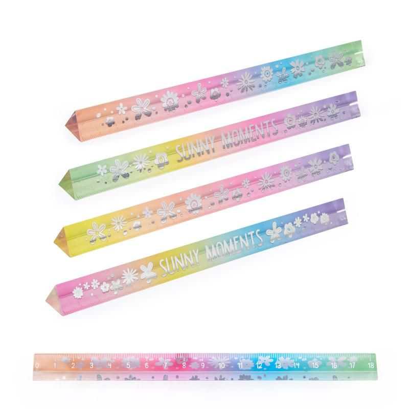 Transparentes Regenbogen-Lineal Acryl mit silbernem Druck, 18 cm, dreieckig, stylisch und funktional