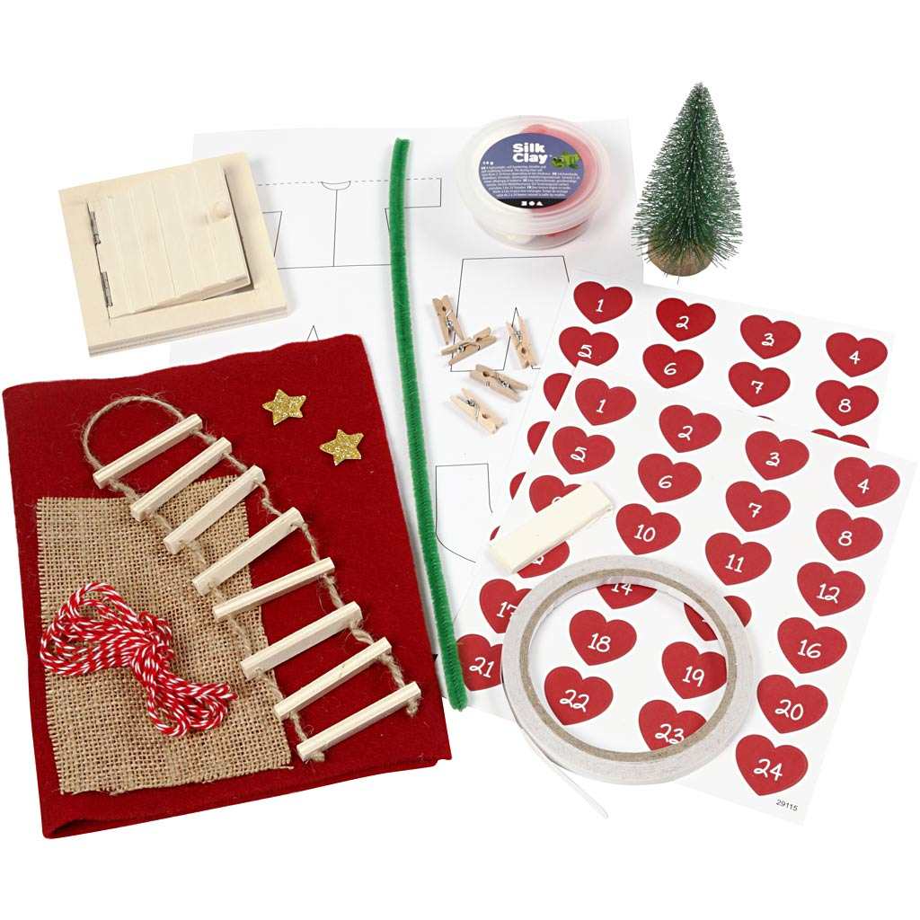 Bastelset Wichtelhaus Miniwelt mit Wichteltür, Weihnachtsbaum und Kreativmaterial für die Vorweihnachtszeit