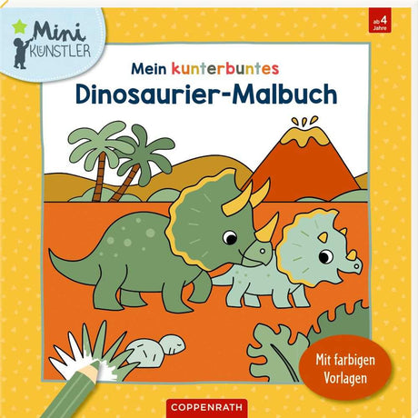 Mein kunterbuntes Dinosaurier-Malbuch Cover mit lustigen Dino-Motiven für Kinder ab 4 Jahren