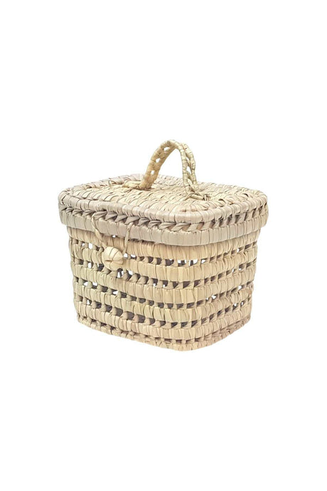 Kleiner Korb aus natürlichen Palmblättern zur Aufbewahrung und Dekoration, handgefertigt, 23x16x16 cm