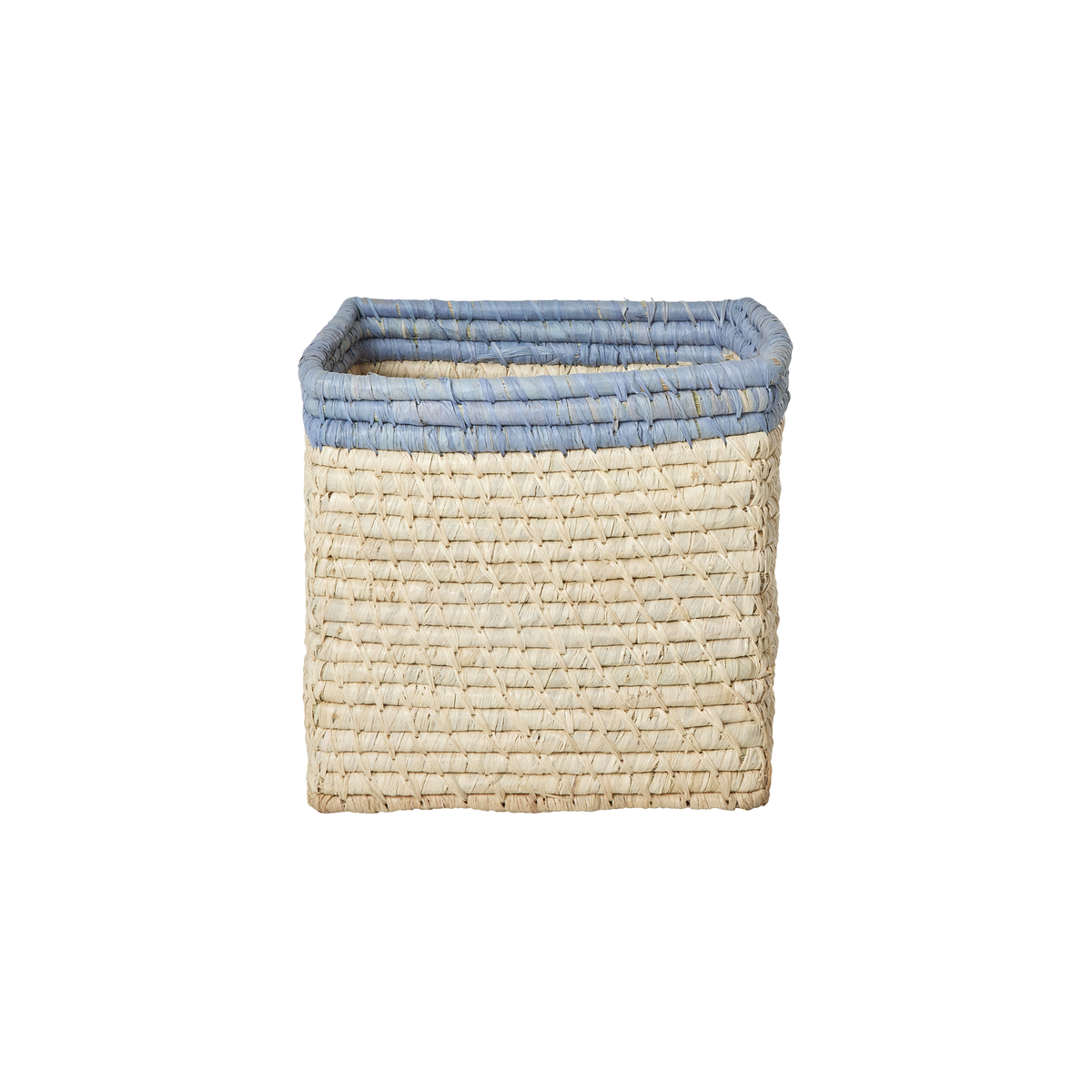 Kleiner handgefertigter quadratischer Raffia Korb mit blauem Rand aus nachhaltigem Material von Rice