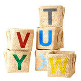 Raffia Square Basket with Painted Letter U