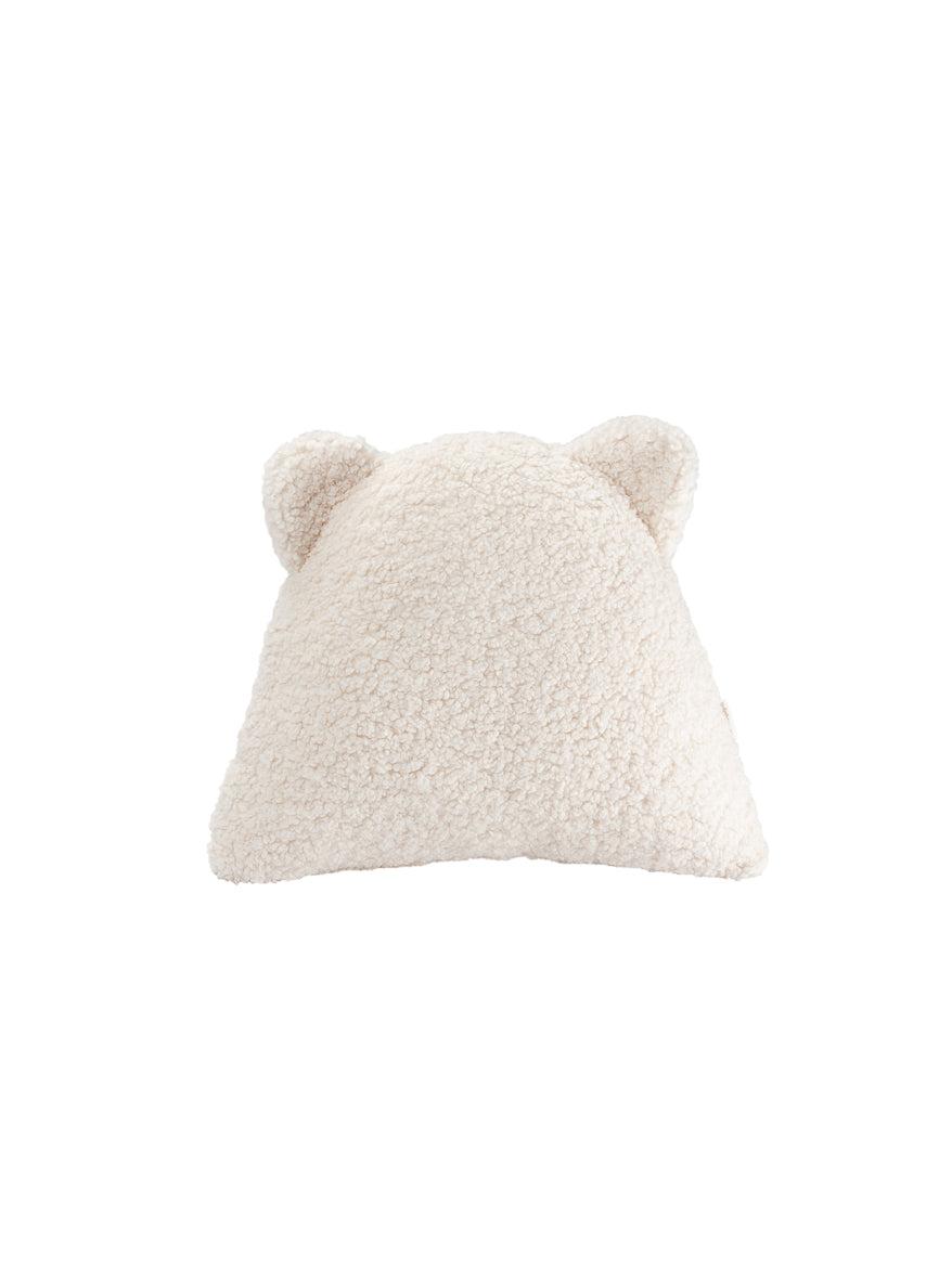Kissen 'Bär' in Cremeweiß mit Teddybezug und Bärenohren, kuscheliges Kinderkissen von Wigiwama