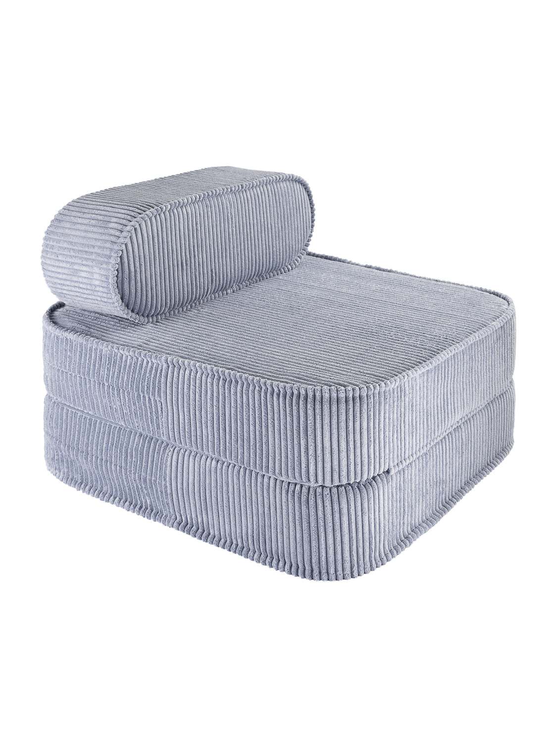 Blueberry blue Wigiwama Flip Chair made from recycled materials, convertible for seating and sleeping