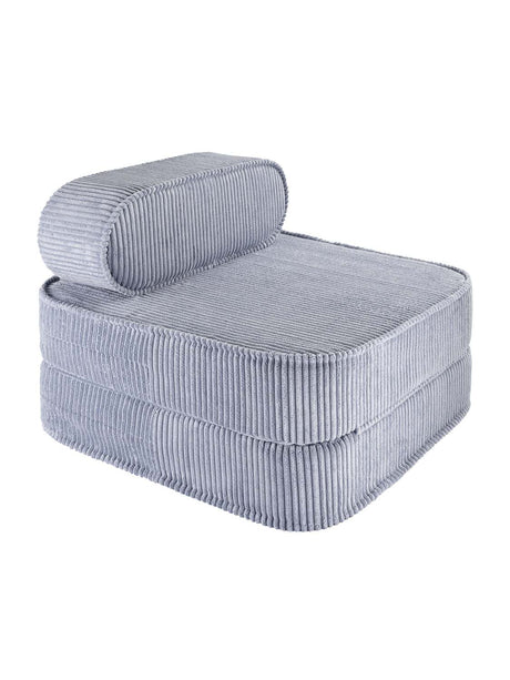 Blueberry blue Wigiwama Flip Chair made from recycled materials, convertible for seating and sleeping