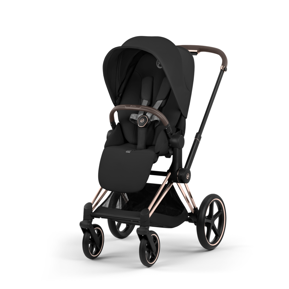PRIAM Comfort Rosegold incl. Babywanne, Sitzeinheit, Sitzbezug Sepia Black