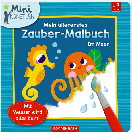 Mein allererstes Zauber-Malbuch Im Meer zeigt bunte Unterwasser-Kunstwerke, die mit nassen Fingern sichtbar werden, wiederverwendbar auf stabilen Pappseiten.