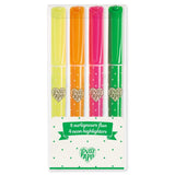 Set mit 4 Neon Textmarkern in Gelb, Orange, Rosa und Grün im transparenten Etui