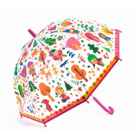 Transparenter Regenschirm Wald mit Waldmotiven und flexiblem Glasfasergestell für Kinder
