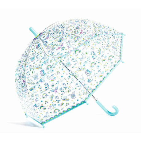 Transparenter Regenschirm Einhorn mit flexiblem Gestell und sicherem Fingerschutz für Kinder