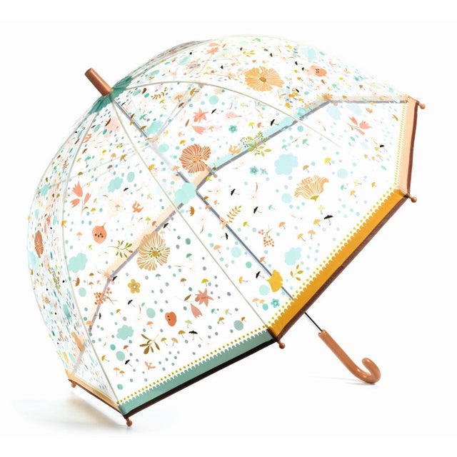 Transparenter Regenschirm mit kleinen Blumen, 8 Rippen und Plastikgriff für Erwachsene von Djeco Modell DD04720