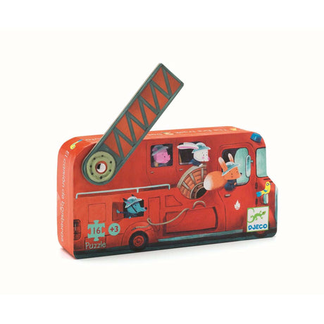 Puzzle mit Feuerwehrauto und 16 Teilen in dekorativer Silhouetten-Box aus zertifiziertem Papier und Pappe