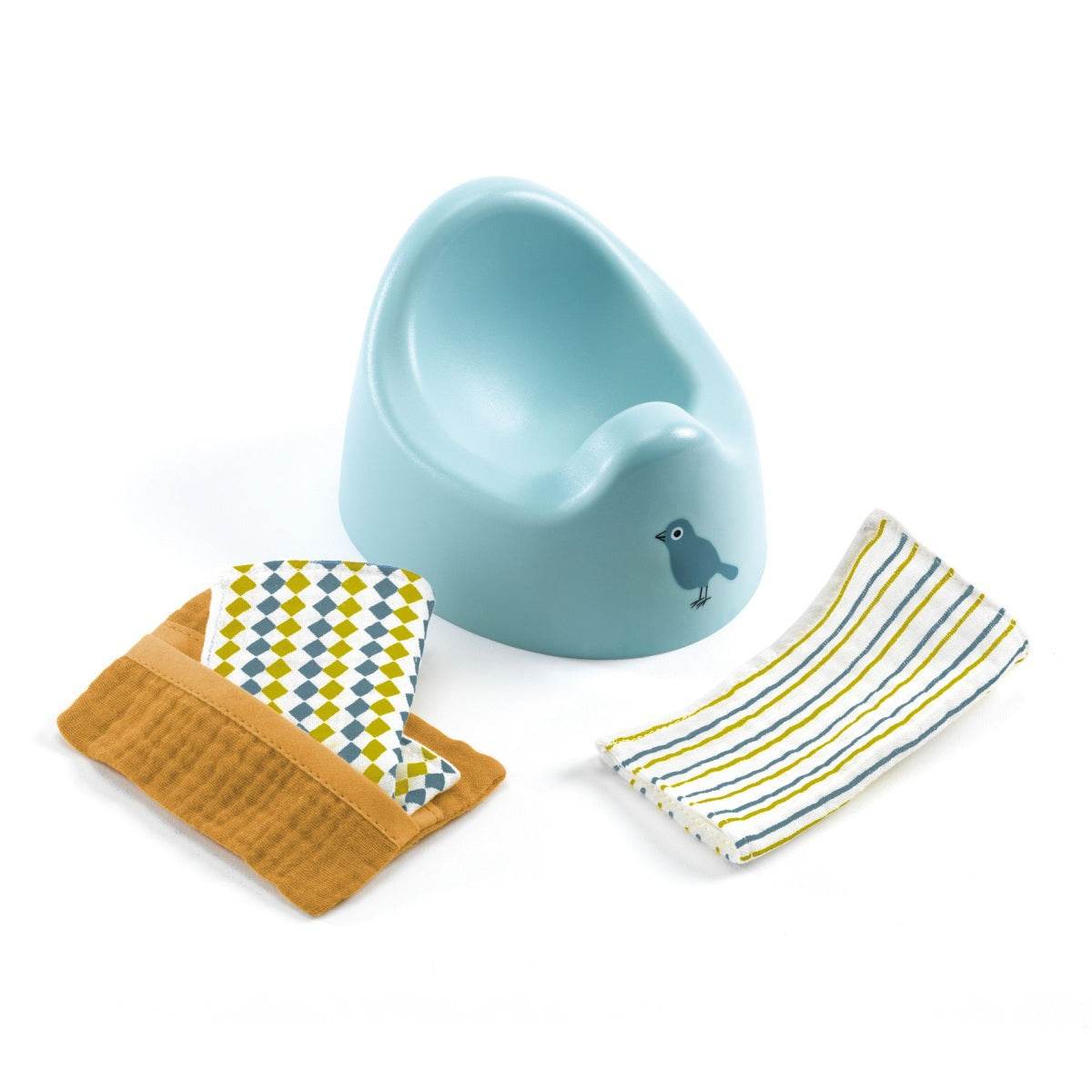 Puppen Töpfchen mit Tasche und weichen Doppelgaze-Tüchern für 30-36 cm Puppen