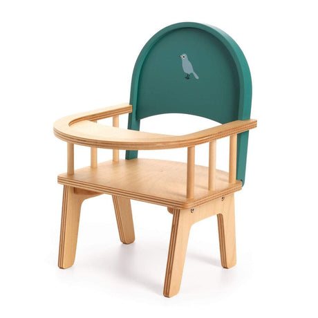Puppen Babystuhl aus Holz von Djeco für Kinder ab 2 Jahren, kompakt und kindgerecht.