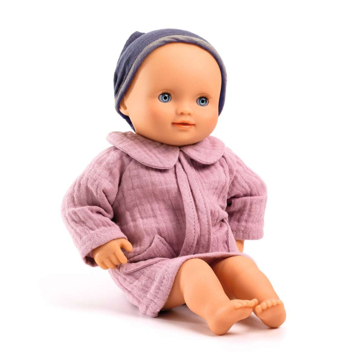 Puppe Dahlia Purple mit weichem Vinylkörper, Schlafaugen und Kleid für Kinder ab 18 Monaten