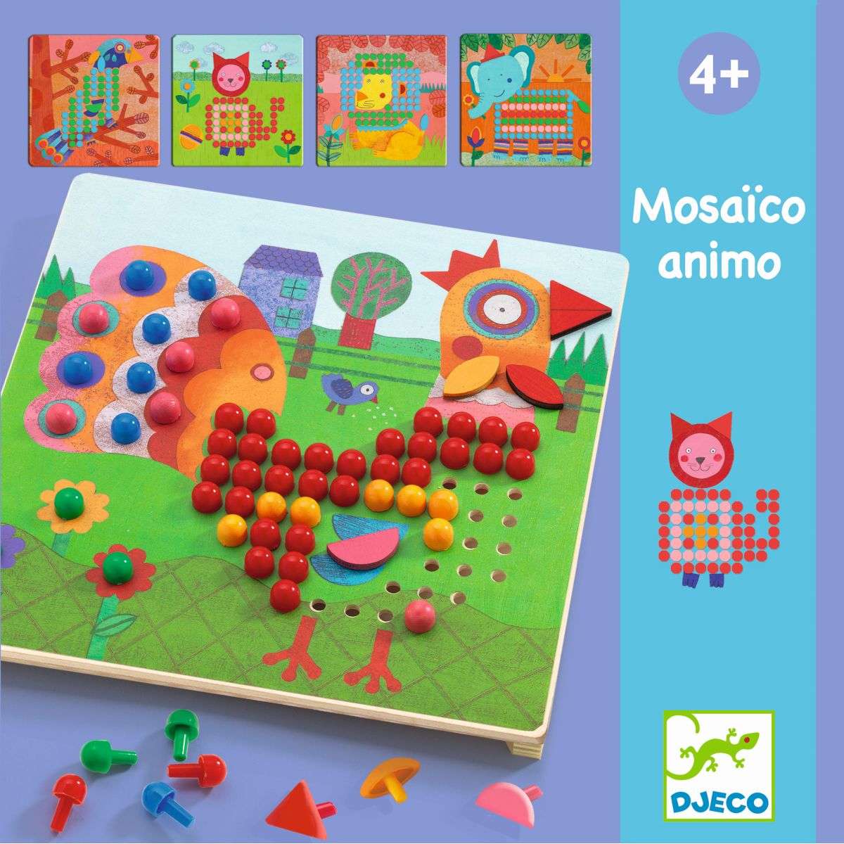 Lernspiel Mosaico Steckmosaik mit Holzbrett und bunten Vorlagen für Kinder ab 4 Jahren