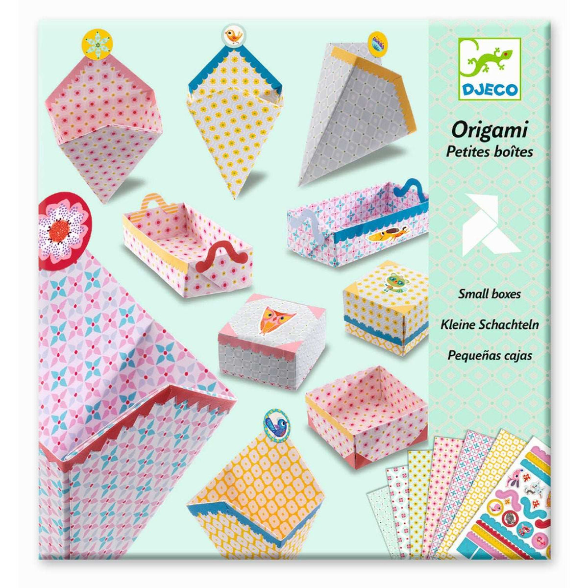 Bunte Origami kleine Geschenkboxen aus Djeco Set für Kinder ab 7 Jahren