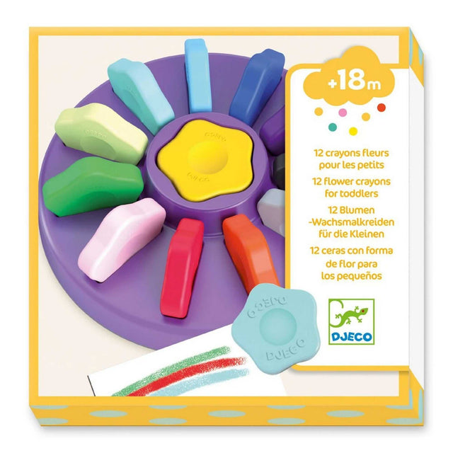 12 bunte Blumen-Wachsmalkreiden in ergonomischer Form für kleine Kinderhände