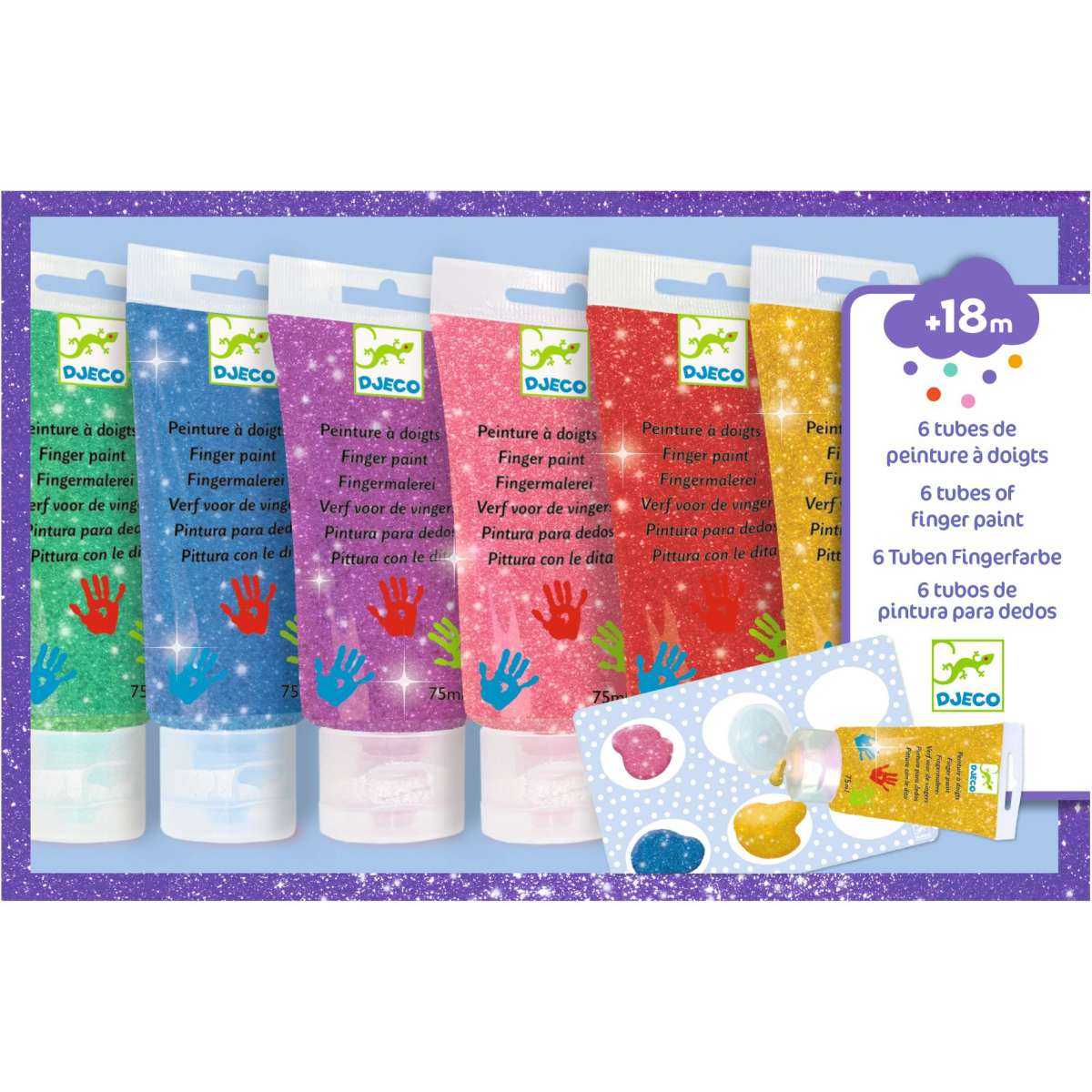 Bunte Djeco Fingerfarben in 6 Glitzertuben für kleine Künstler ab 1,5 Jahren