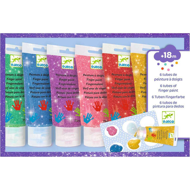Bunte Djeco Fingerfarben in 6 Glitzertuben für kleine Künstler ab 1,5 Jahren