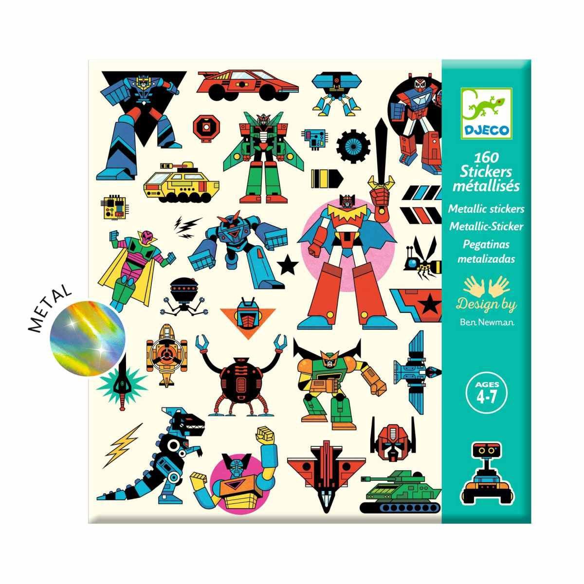 Metallic-Sticker Roboter Set mit 160 glänzenden Manga-Mecha Aufklebern für Kinder