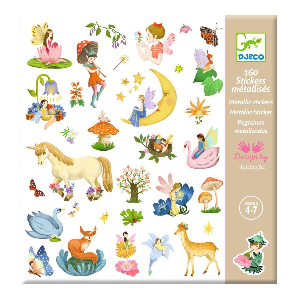 160 metallische Fantasy-Sticker mit Kobolden, Feen und Einhörnern zum kreativen Bekleben