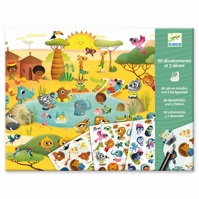 Rubbelbilder von Djeco mit drei Themenlandschaften und 90 Abziehbildern für Kinder von 5-8 Jahren