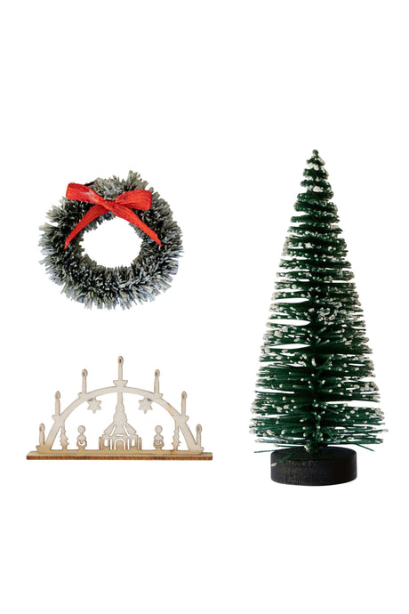 Wichtel Weihnachtsset mit Tanne, Kranz und Schwibbogen für skandinavische Weihnachtsdekoration