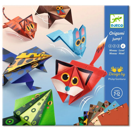 Origami-Set Springende Tiere mit bedruckten Faltblättern und Anleitung für Kinder ab 7 Jahren