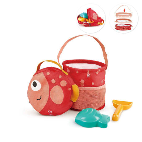 Faltbares Strand-Spielset 6-teilig rotes Sandspielzeug set mit Tasche Schaufel Förmchen und faltbarem Eimer für Kinder ab 18 Monaten