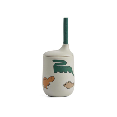 Trinklernbecher Ellis mit weichem Silikonstrohhalm und auslaufsicherem Deckel, kindgerecht, 230ml, Dinosaurier-Design