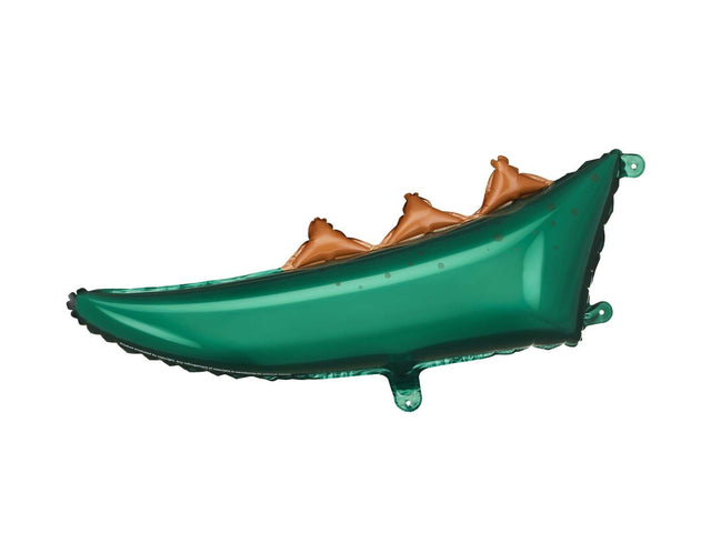 Folienluftballon Dino-Schwanz in Metallic-Grün mit braunen Zacken, 79x35 cm, Partydeko