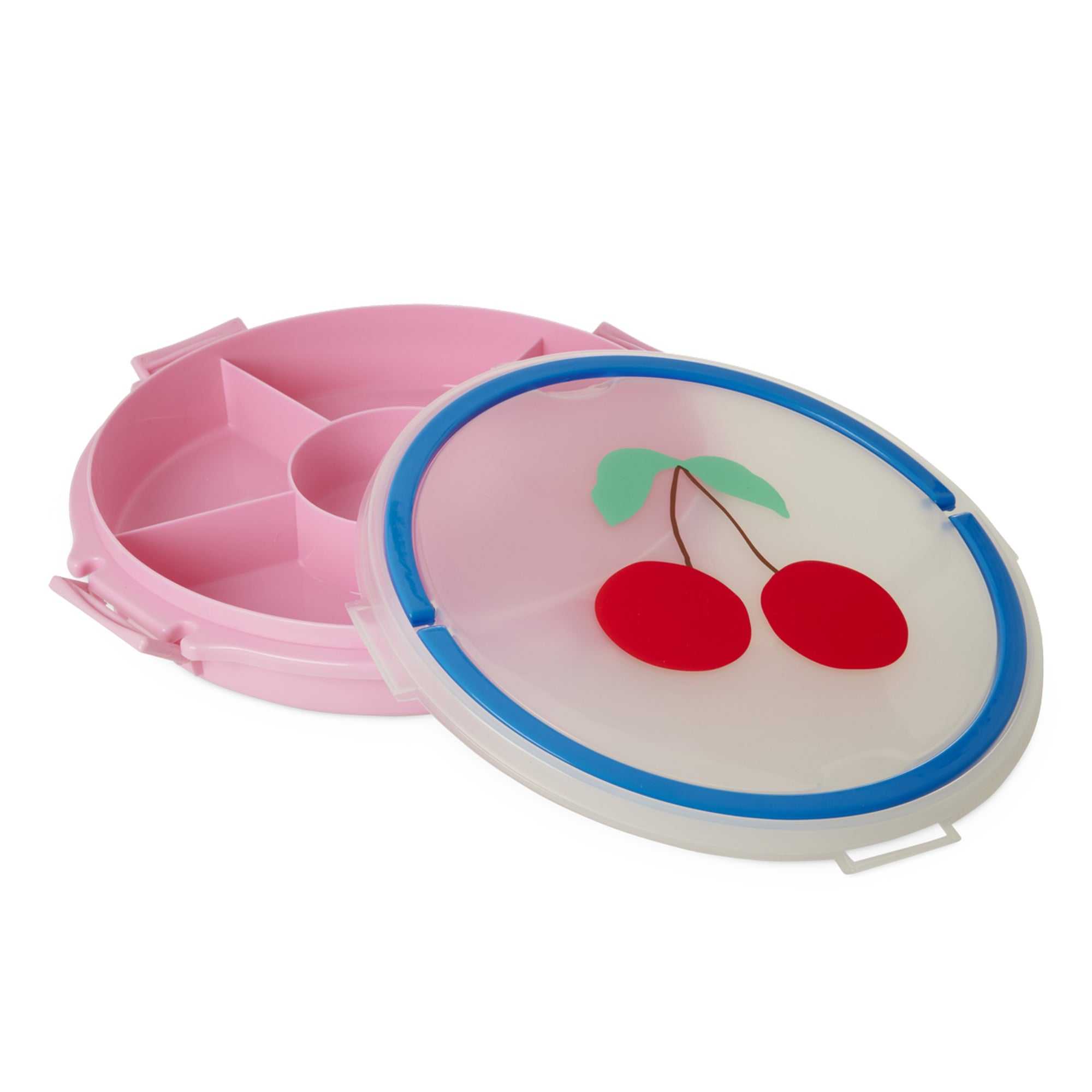 Rosa Serviertablett rice mit Kirschen, 6 Fächer und Deckel, Henkel zum Tragen