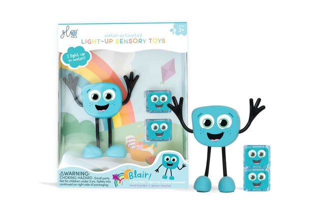 Blauer Badespielzeug Charakter Blair mit leuchtenden Glo Pals Würfeln für Kinder ab 3 Jahren