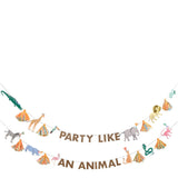 Handgefertigte Girlande Safari Tiere aus Papier mit Neon- und Goldfolie, 3,8 m lang, mit Safari-Design und bunten Quasten