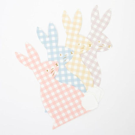 Gingham Häschen Servietten mit Goldfolien-Hasengesichtern in 4 Frühlingsfarben für Ostertisch