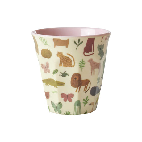 Kinderbecher Sweet Jungle Melamin 160ml mit rosa Innenfarbe und Dschungel-Print