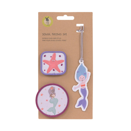 School Patches Set Mermaid mit Anhänger und zwei Patches für Schulranzen aus Polyester