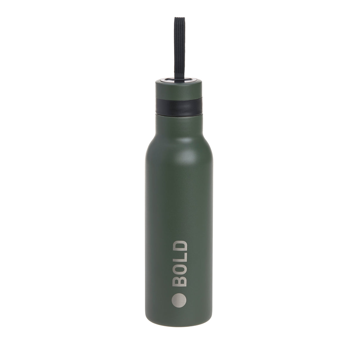 Doppelwandige Edelstahl Trinkflasche Bold 500ml dunkelgrün mit Schraubverschluss und Trageschlaufe