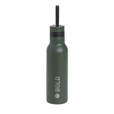 Doppelwandige Edelstahl Trinkflasche Bold 500ml dunkelgrün mit Schraubverschluss und Trageschlaufe